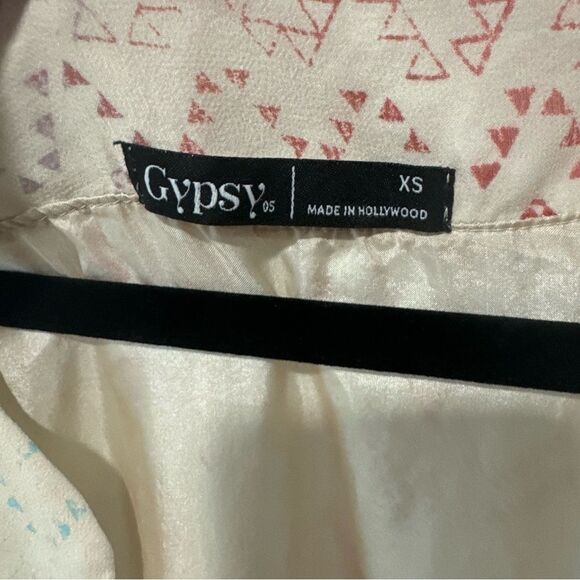 Gypsy 05 Silk Cream Tie-Dye Dolman Sleeve Aztec Boho Tunic Sheer Dress - Picture 6 of 6